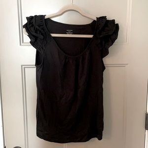 Black pima cotton flutter sleeved tee